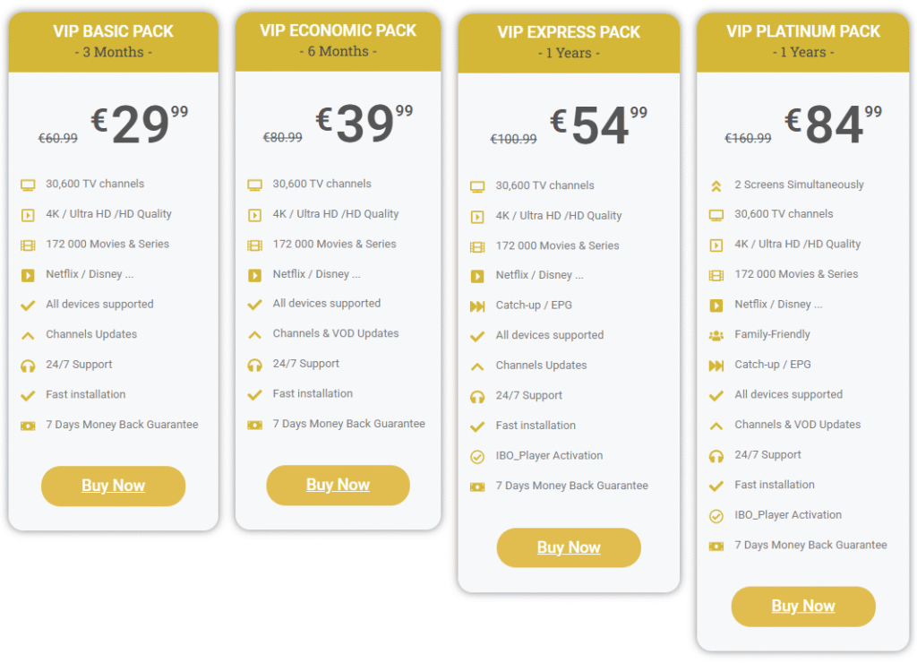 Plans IPTV Premium 4K